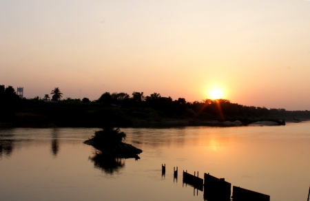 sunset on the riverの写真素材