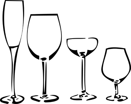 Glassware for alcohol. Sketch. Calligraphy. Vector.のイラスト素材
