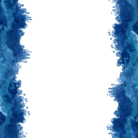 Watercolor blue border for the image of the sea, waves, sky, clouds, fog, background, abstract seascapes with texture. Illustrations isolated on a white background, created for design projectsの写真素材
