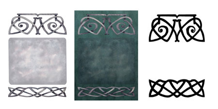 Watercolor vintage fantasy frame repeating antique or art deco border for template invitation cards, announcements, fairy games, fairy tales, Halloween, St. Patricks day, book titles, scrapbookingの写真素材