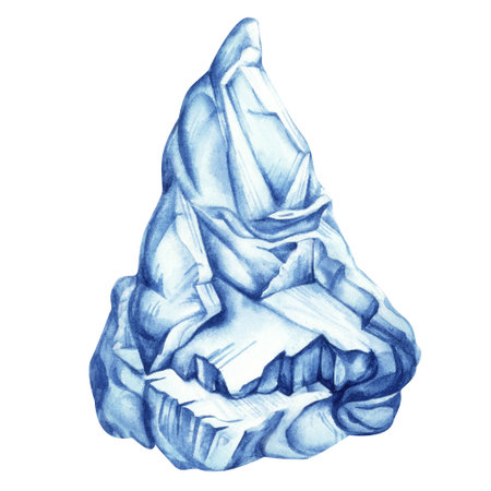 Watercolor blue crystal ice floes with transparency texture for template, clipart for winter holidays, New Year, Earth Day, Sea and Ocean life, for scrapbook, stickers, cards, borders, framesの写真素材