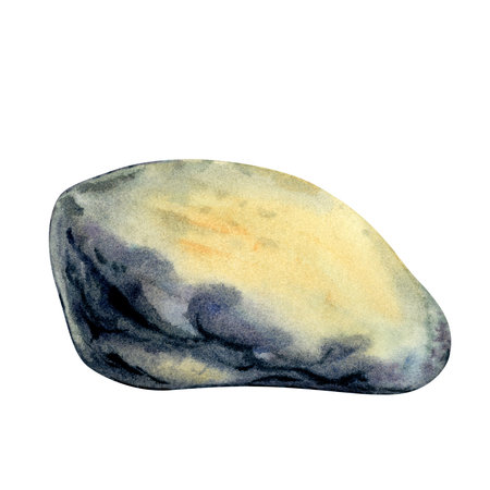 Stone illuminated by the sun on a mountainside or on the seabed. Watercolor illustration as a design template for landscape, horoscope, alchemy, magic, Halloween. Image isolated on white backgroundの写真素材