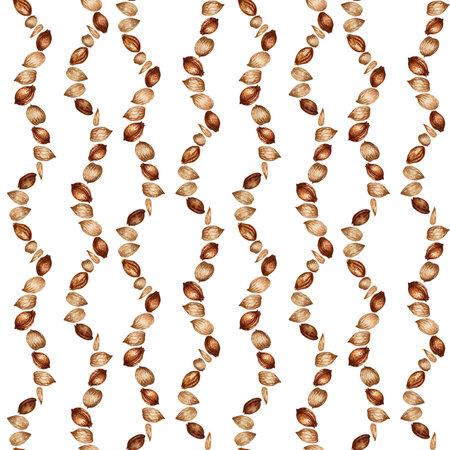 Seamless pattern with watercolor apricot kernels and seeds for design templates for fabric,...