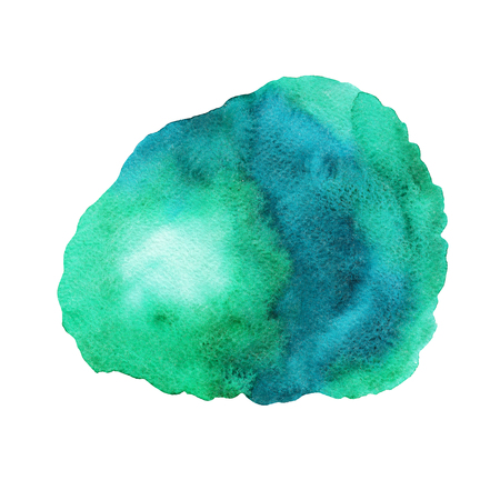 Emerald green abstract watercolor stain on white isolated background. Template for designの写真素材