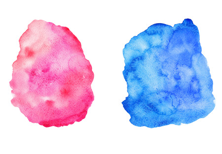 Pink and blue abstract watercolor stains on white isolated background. Template for designの写真素材