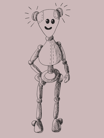 Cute and funny robot. Hand-drawn sketch illustrationのイラスト素材