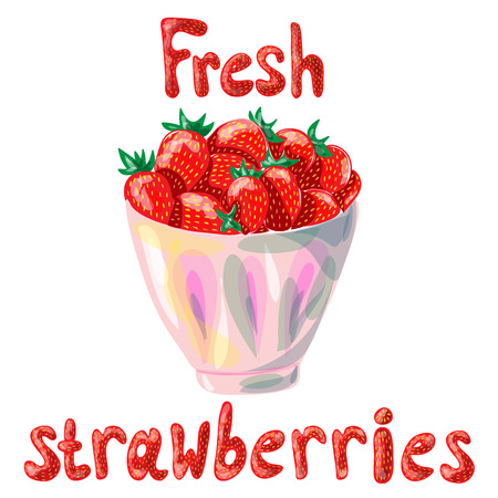 Fresh strawberries in a bowl on white backgroundのイラスト素材