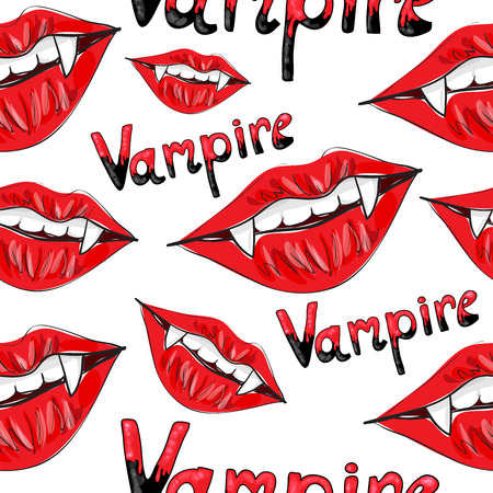 Seamless vampire pattern with fangs on white backgroundのイラスト素材