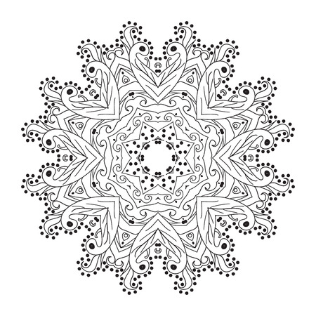 Black ornamental mandala on isolated white backgroundのイラスト素材
