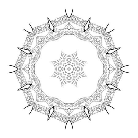 Black ornamental mandala on isolated white backgroundのイラスト素材