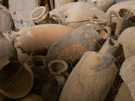 Ancient Roman amphorae of wine in Pompeiの写真素材