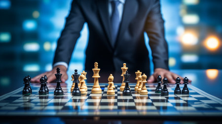 Strategic brilliance unfolds as a person engages in a game of chess, symbolizing business strategy. Every move tells a tale of calculated decisions on the dynamic chessboard of corporate planningの素材