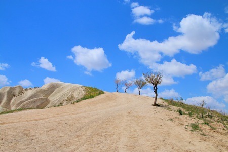 Cappadocia landscape with an unusual mountain and blue sky with clouds.の写真素材