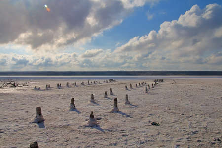 The photo was taken on the estuary near Odessa, called Kuyalnik. The picture shows the remains of a...