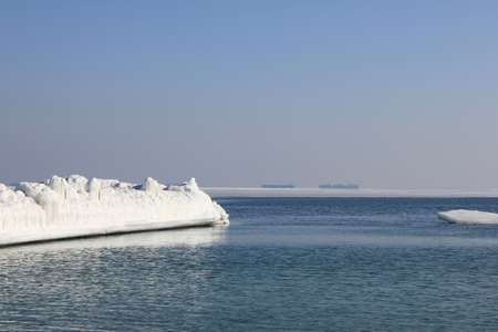The picture was taken in the city of Odessa in the Ukraine. In the picture the Black Sea to yany winter day. It should be a strong frost. Therefore, the sea begins to freeze.の写真素材