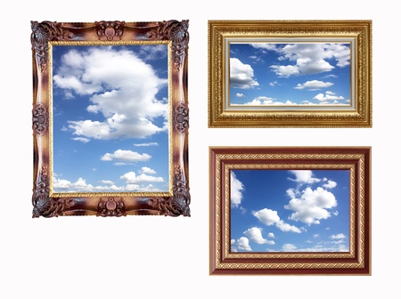 Classic wooden frame isolated on white backgroundの写真素材
