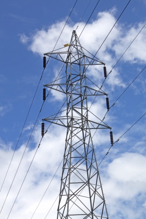 high voltage post.High-voltage tower sky background.の写真素材