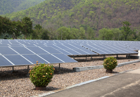 background of Blue solar panels to produce electricity.