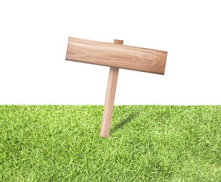 Old wooden sign isolated on background of nature.の写真素材
