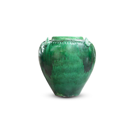 Ceramic green vase isolated on white background.の写真素材