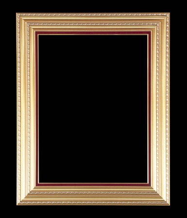 Gold picture Frame Isolated on black Backgroundの写真素材