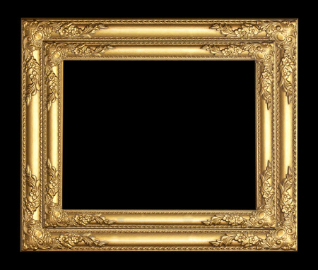 Gold vintage frame isolated on black backgroundの写真素材