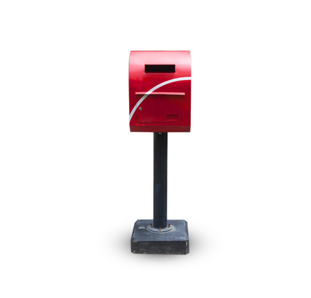 Mailbox red roof isolated on white .