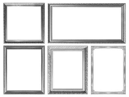 Silver picture frame isolated on white background.の写真素材