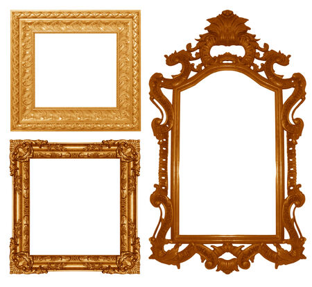 Old wooden picture  frame isolated on white background.の写真素材