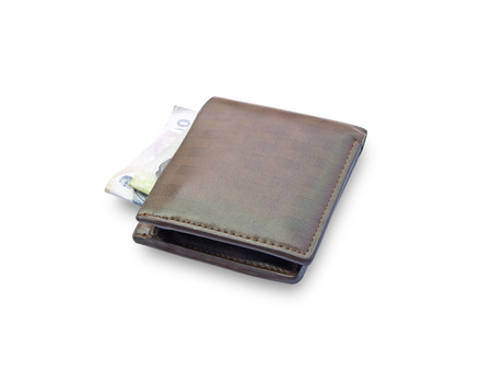 Old Brown wallet isolated on white background.