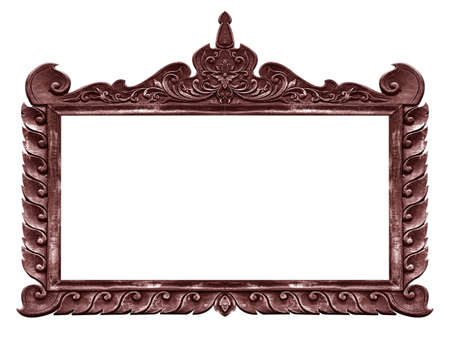 Old carved wooden frame isolated on white background.