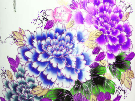 Textured background with flowers ceramic art objects.の写真素材