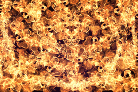 Fire flames collection isolated on black backgroundの写真素材