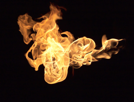 Fire flames collection isolated on black backgroundの写真素材