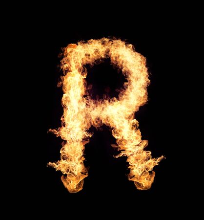 English letters Flames isolated on a black background.の写真素材