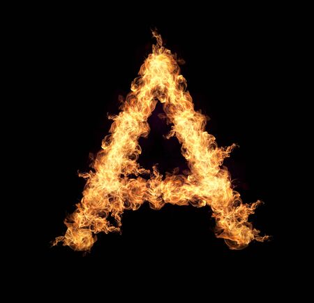 English letters Flames isolated on a black background.の写真素材