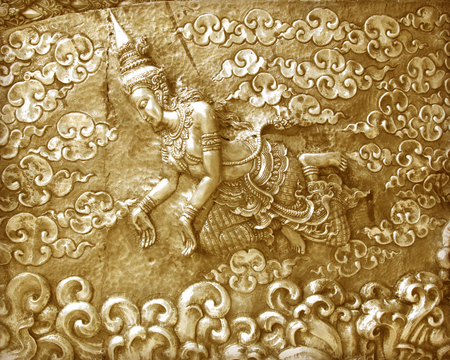 metal gold pattern Crafts wall in the temple of thailand, Lanna style Chiang Mai, Thailand.の写真素材