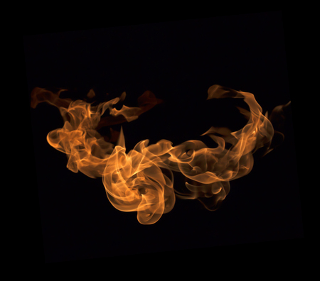 Fire flames collection isolated on black backgroundの写真素材