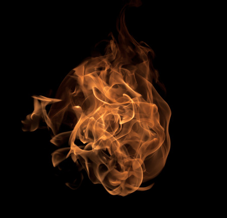 Fire flames collection isolated on black backgroundの写真素材