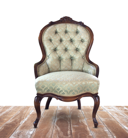 Comfortable classic grey chair isolated on white backgroundの写真素材