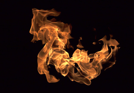 Fire flames collection isolated on black backgroundの写真素材