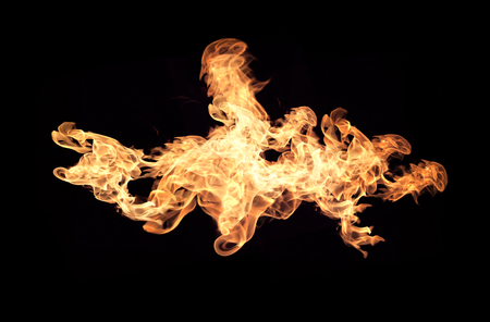 Fire flames collection isolated on black backgroundの写真素材