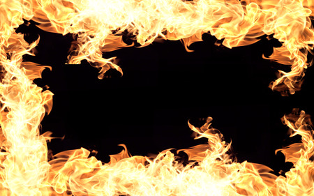 Fire flames collection isolated on black backgroundの写真素材