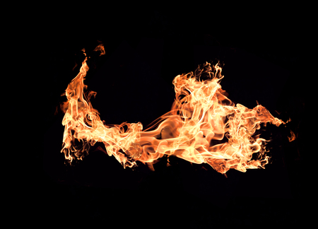 Fire flames collection isolated on black backgroundの写真素材