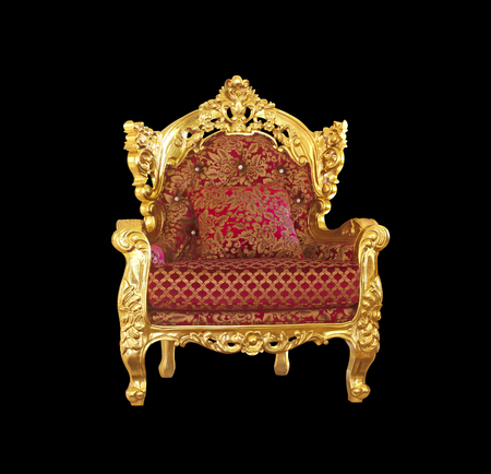 Concept of luxury and success with red velvet and gold armchairの写真素材