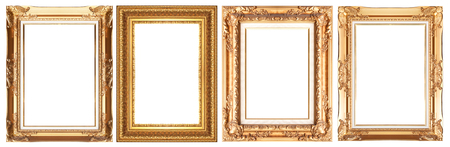 Old gold frames isolated on white background.の写真素材