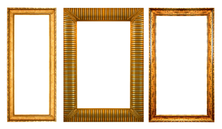 Old gold frames isolated on white background.の写真素材