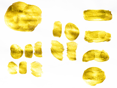 Gold watercolor texture paint stain abstract illustration set.の写真素材