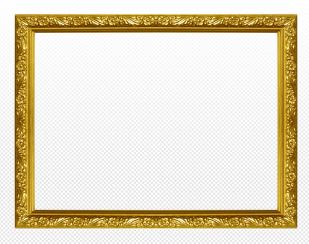 Golden wooden frame isolated on transparent background.