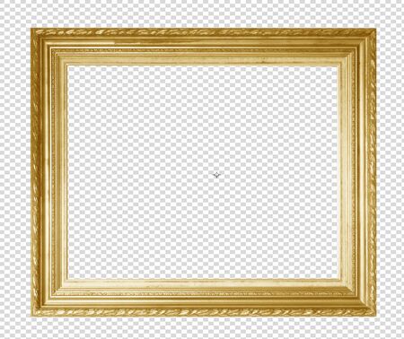Golden wooden frame isolated on transparent backgroundの写真素材